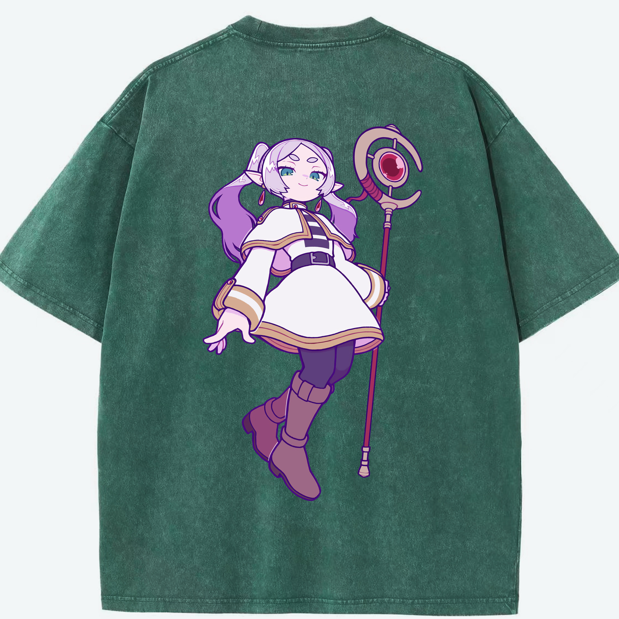 （画像用） 葬送のフリーレン Frieren 綿100% ヴィンテージ風 半袖Tシャツ（背面プリント）